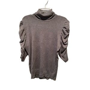 Evie Top Women's Large Gray Rayon Stretch Turtleneck Ruched‎ Sleeves Pullover